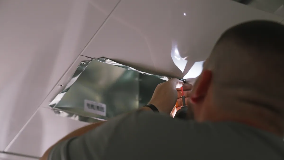 Close-up of commercial HVAC ductwork repair